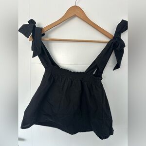 Something Navy Black Linen Blend Smocked Top